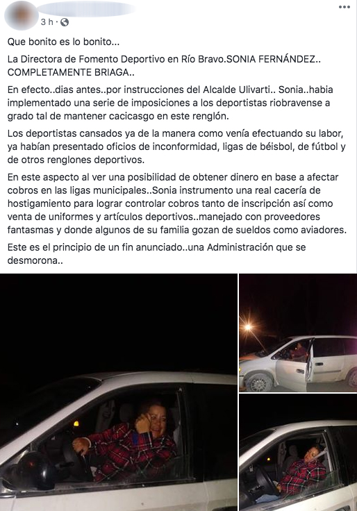 Funcionaria pública de Río Bravo, choca en estado de ebriedad y se queda dormida