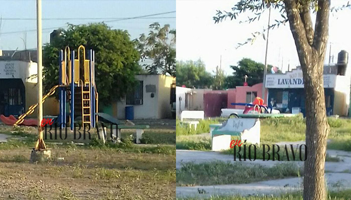 Jóvenes destruyen plaza en colonia Hacienda las Brisas de Río Bravo 