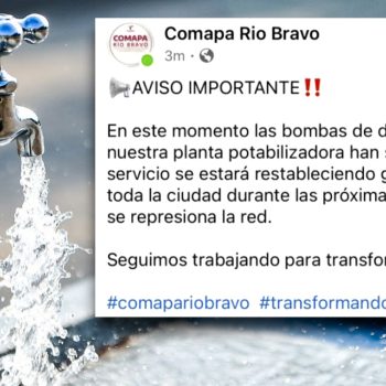 Agua vuelve a Río Bravo; Comapa confirma encendido de bombas