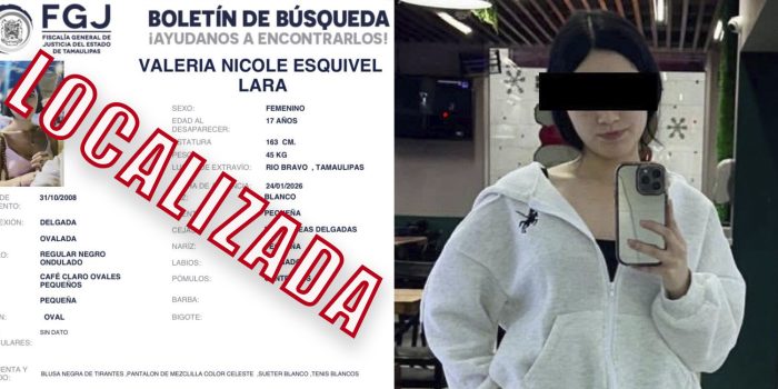 Valeria es localizada con vida; se encontraría en la Fiscalía