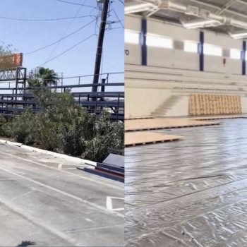 Instalan duela y reubican gradas en el gimnasio de Las Liebres