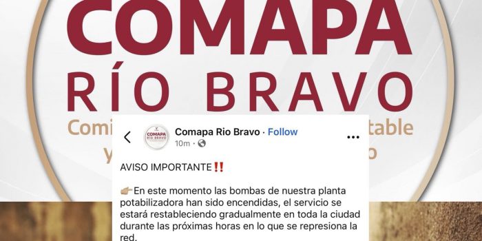 Se restablece gradualmente el servicio de agua en Río Bravo